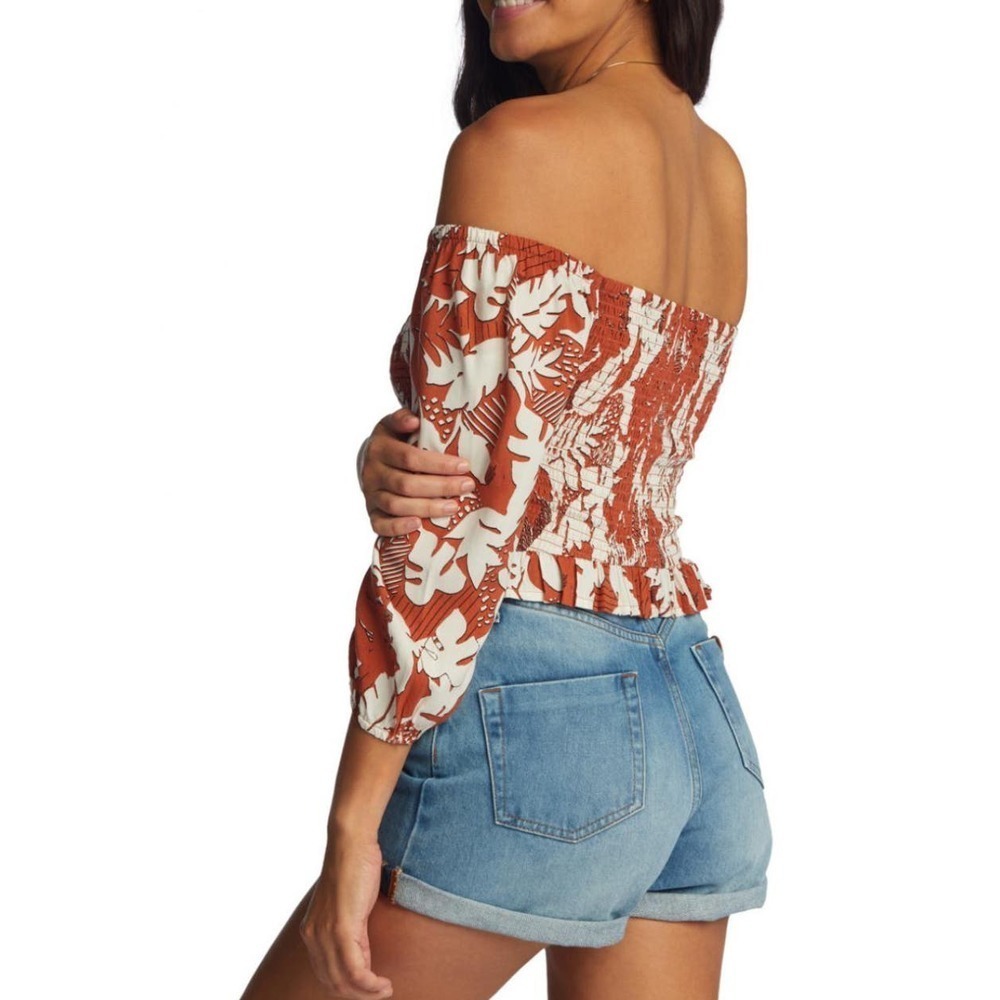 Like The Sun Off The Shoulder Top Baked Clay Retro Floral XS